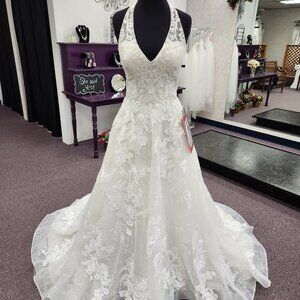 DB Bridal CWG6955 Ivory/Stone Size 10 Halter Neck Lace Sparkle Wedding Dress